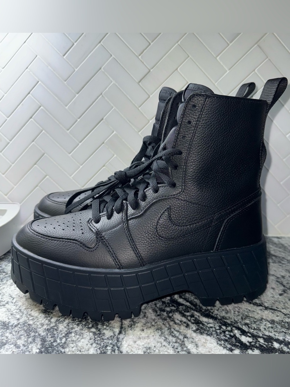 Nike Women’s Black Lace-Up Platform Combat BootsPop Rock